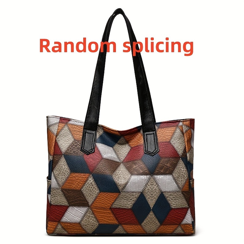 Image of European And American Trendy Three-dimensional Women's Tote Bag, Made Of Pu Material With Cut Fabric. Fixed Handle And Single-shoulder Design, Suitable For Daily With Large Capacity.