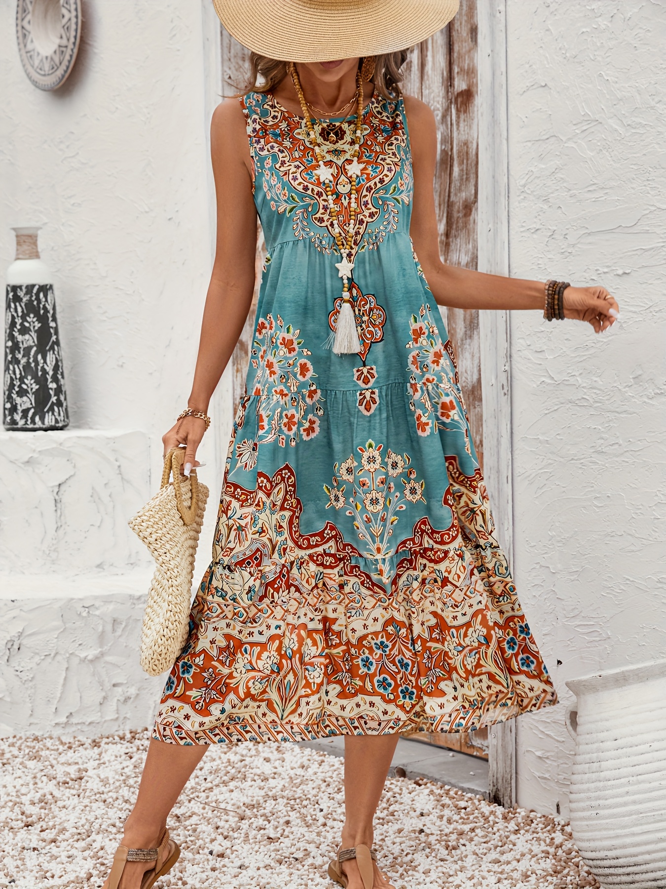 knee length dresses for ladies Casual V-Neck Solid A-Line Ruffled Suspender Short Dress Blue / M main image 0