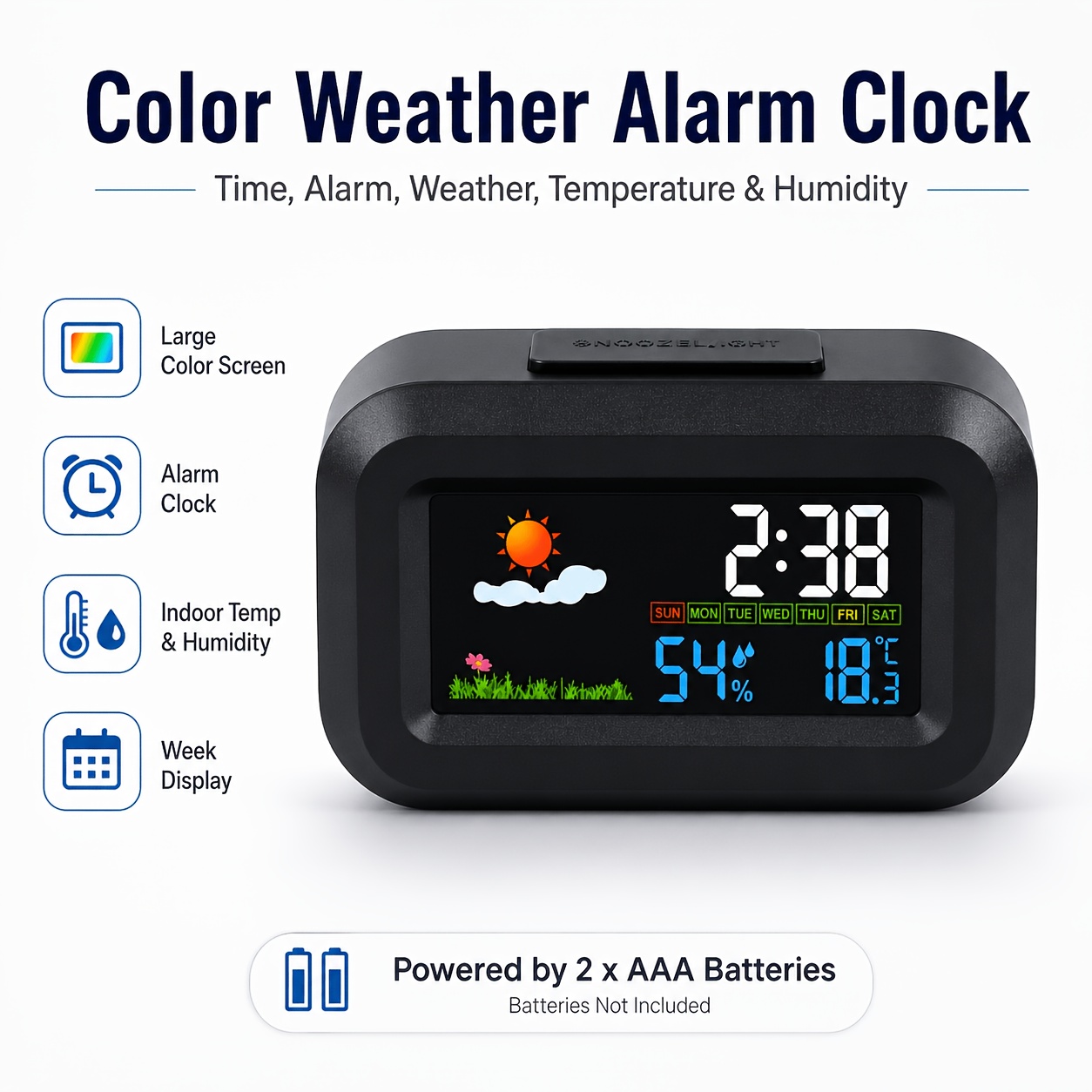 TEMU Sveglia Colorata con Previsioni del Tempo, Orologio da Comodino con Termometro Igrometro, Monitor di e Umidit� , Display della , , Orologio per