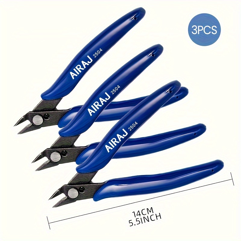 TEMU Airaj 5-inch Cutters Set Of 3 - Flush Cutter , Durable Steel, Rust-, Side Cutting Nippers For Electronics, Zip Ties, Crafts, Model Kits