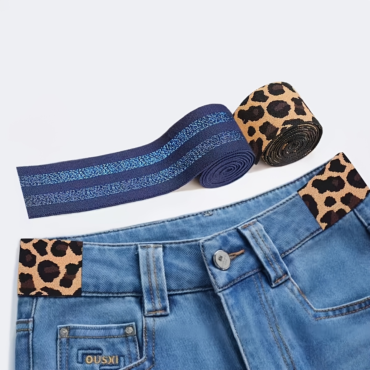 TEMU 2-pack Jeans Waistband Extender, 1.57-inch Wide Elastic Waistband Extender, And Trimmable, Leopard Print And Blue Invisible High-stretch Elastic