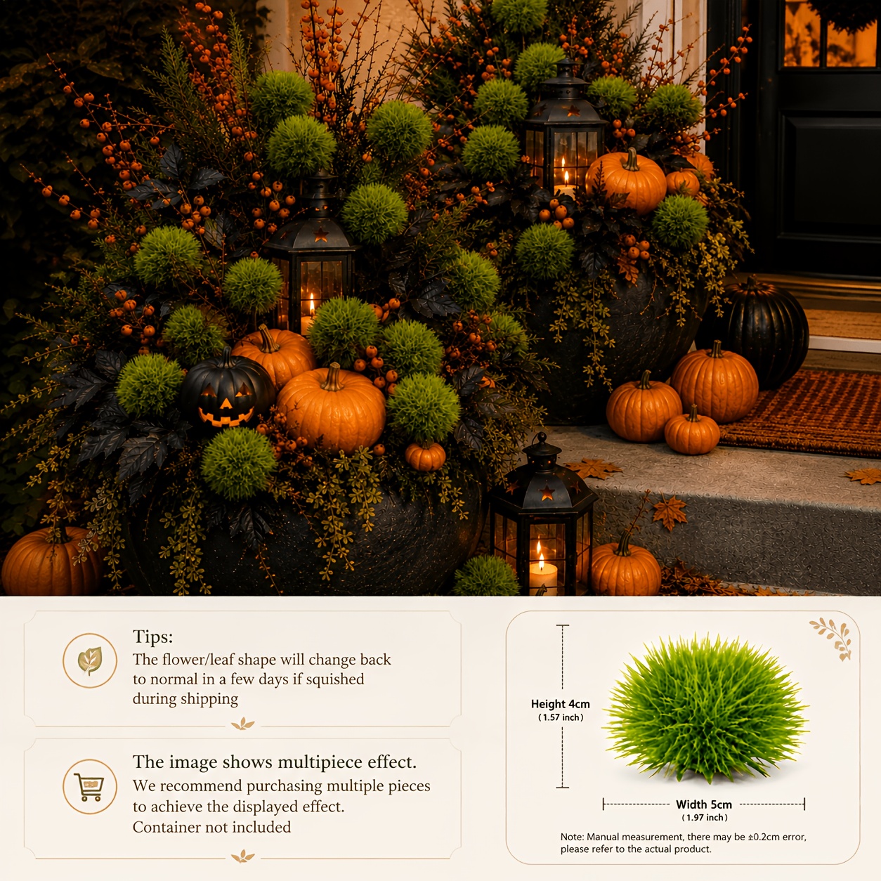 Image of 18pcs For Halloween Decorative Balls - 4cm Mini Grass Balls For Halloween Table Decor, Pumpkin Basket Filler, Witch Party Decoration, Spooky Home Centerpiece & Ornament
