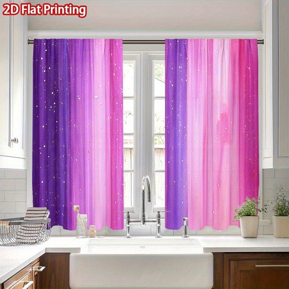 2pcs Decorations Curtains Gradient Starry Rod Pocket Window Semi Sheer Panels Romantic Theme For Living Room Bedroom Kitchen Dining Room Semi-transparent Curtains, Pole