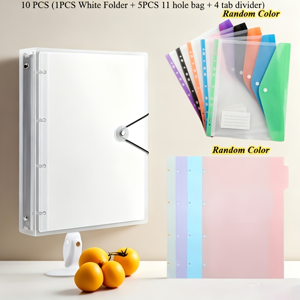 TEMU ARXR Ensemble de 10 classeurs A4, classeur en PP coloré durable avec 5 sacs perforés à 11 trous de couleurs aléatoires et 4 séparateurs de ruban