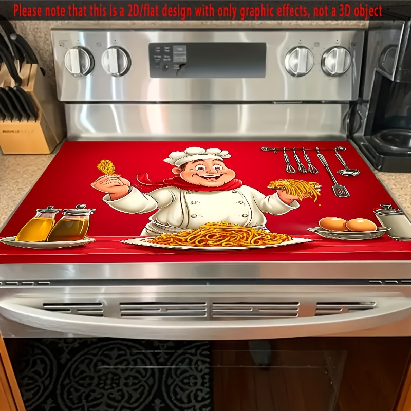 TEMU 2d Flat, 1pc, 2d/flat With Spaghetti Stove Cover Protector 28.3"x20.5" - Non-slip, Heat-resistant Synthetic Cover For Electric Glass Stovetop,
