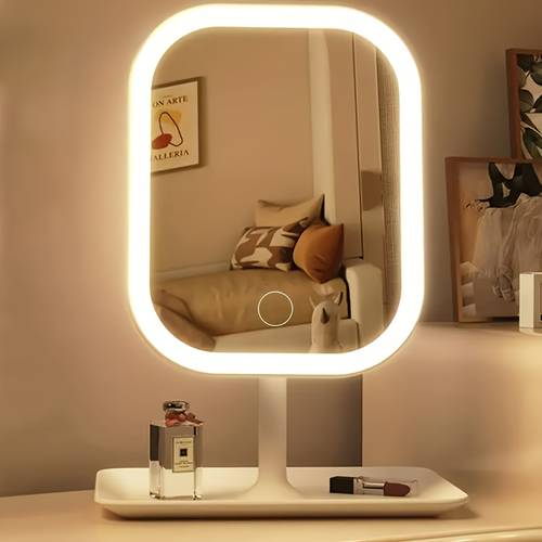led makeup mirror with lights suitable for usb powered touch control dimmable vanity mirror with warm white rechargeable battery folding stand portable rotating mirror for travel for women