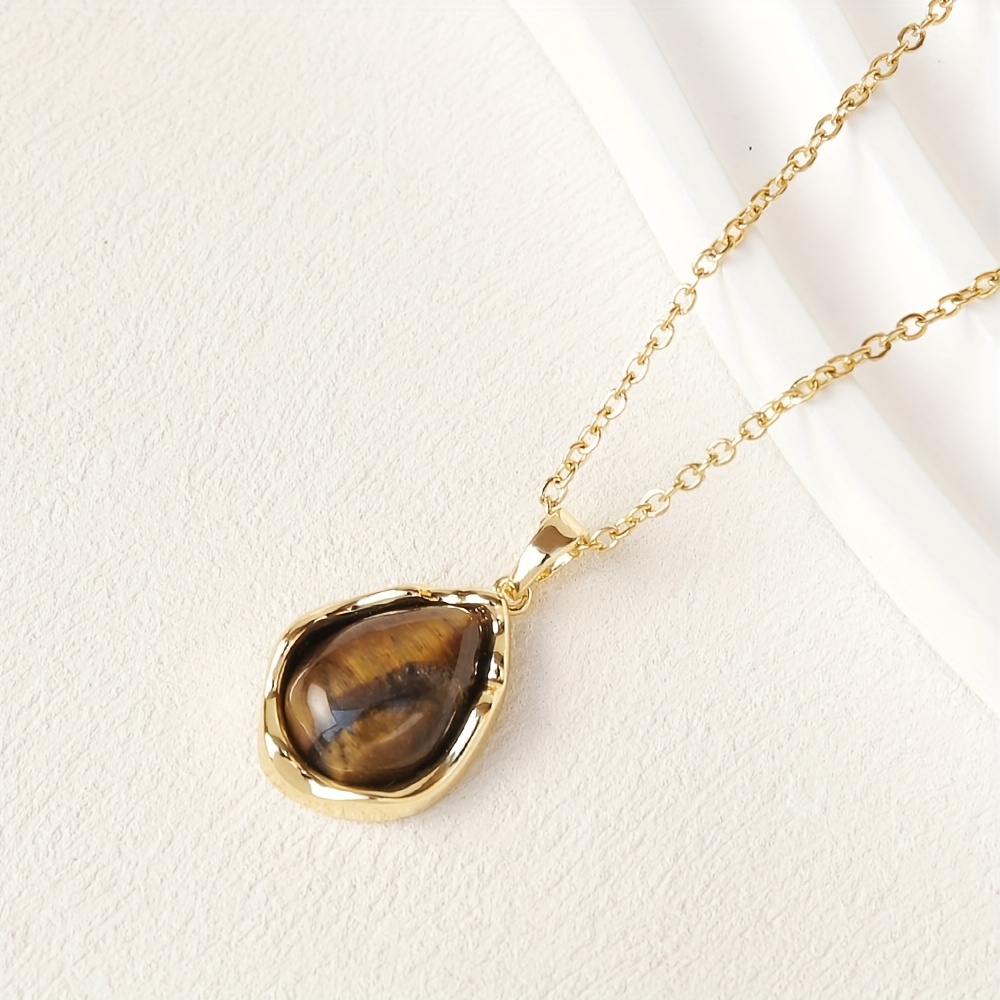 Image of Gift Necklace 1pc New Middle Aged Tiger Eye Stone Necklace For Women High-end Niche Design Fashionable And Versatile Sweater Clavicle Chain
