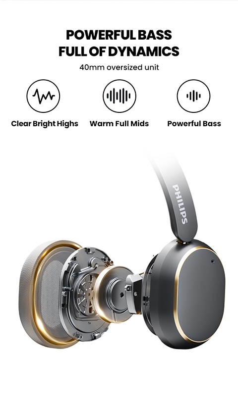 Philips Wireless Bluetooth Headphones, Over-Ear Wireless Headphones, ANC Hybrid Active Noise Cancelling Headphones, HiFi Surround Sound Over-Ear Wireless Headphones, for iPhone and Android, 80 Hours of Playtime, with Five ENC Noise Cancelling