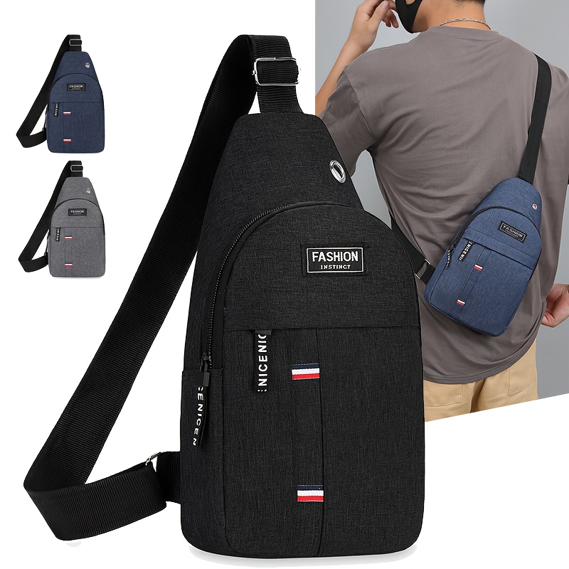 mens crossbody bag lightweight everyday formal use zipper closure adjustable strap compact chest pack for travel gym work   in black dark blue gray minimalist mens purse crossbody purse travel accessory   durable fabric     modern accessory sturdy construction urban   Product details 9