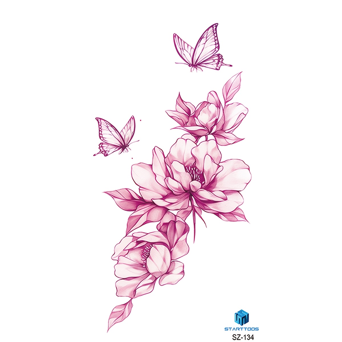 Image of 1pc Starttoos Elegant Pink Temporary Tattoo Sticker - Waterproof & For , Chest, Back, Legs - Ideal For Daily Wear, Parties & Festivals