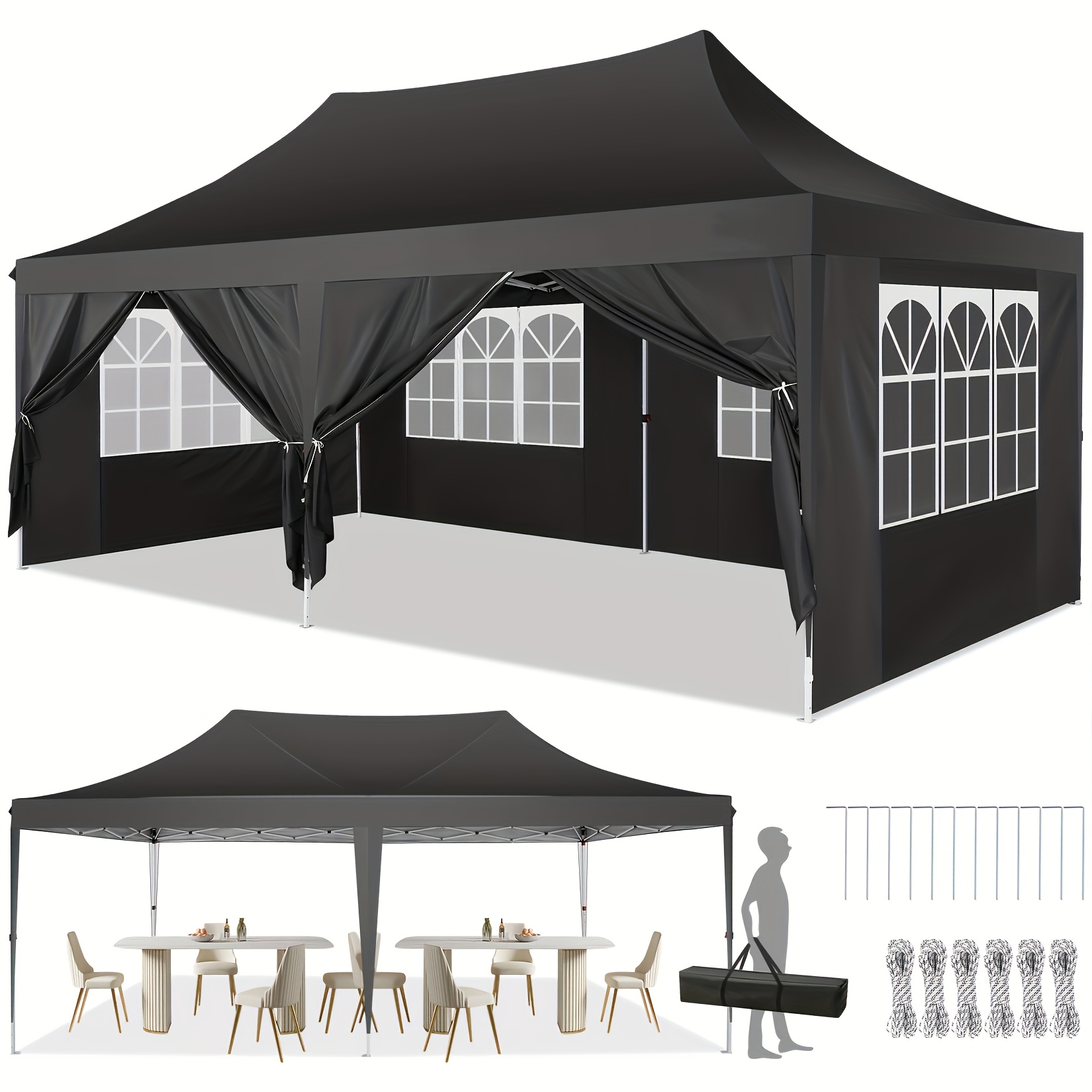 E-shop 3x6m Pop-up Gazebo-Zelt, Markise mit abnehmbaren Seitenwänden, tragbares Outdoor-Gazebo in Gewerbequalität inkl. Tragetasche, UV-beständiges