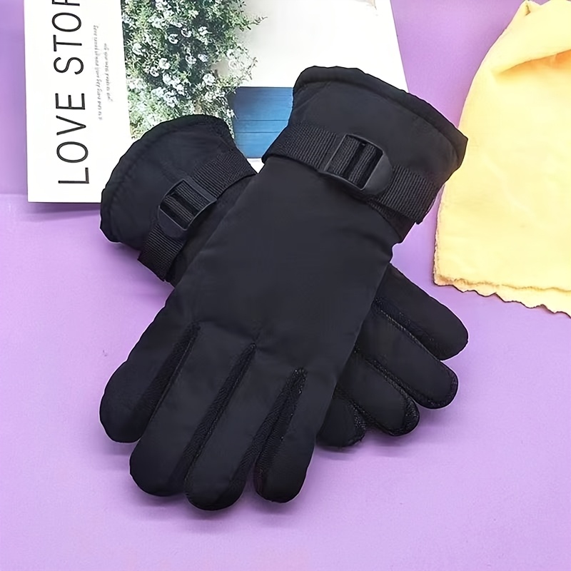 

1pc Gants de Ski Noirs Imperméables et Coupe-Vent - Chauds, en Polyester avec Fermeture à Boucle Sécurisée pour Cyclisme, Ski, Alpinisme | Idéal pour /Hiver