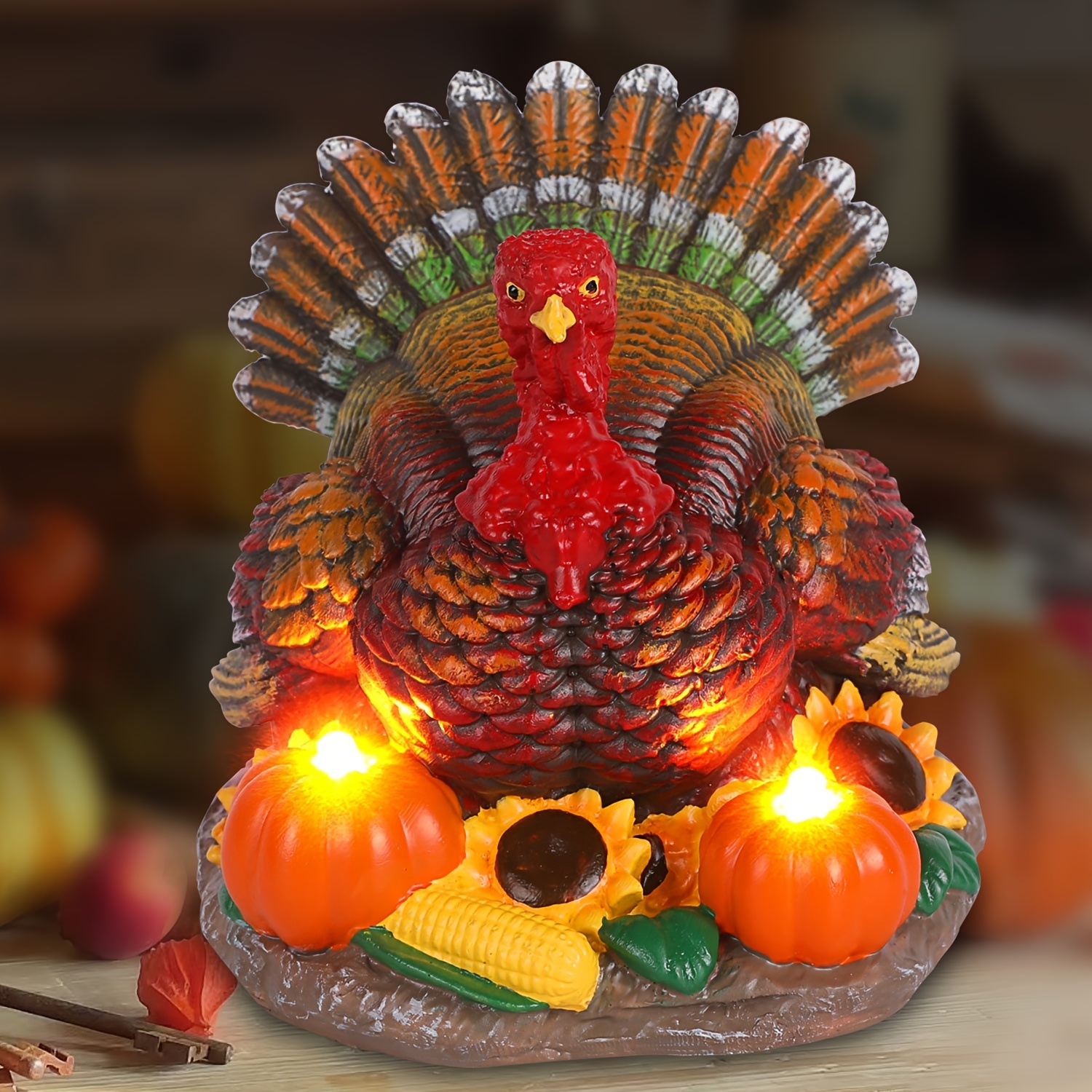 TEMU 1pc Thanksgiving Turkey Decoration Statue, Suitable For Home, Living Room, Villa And Gift With Pumpkin And Sunflower Turkey Decoration, Turkey