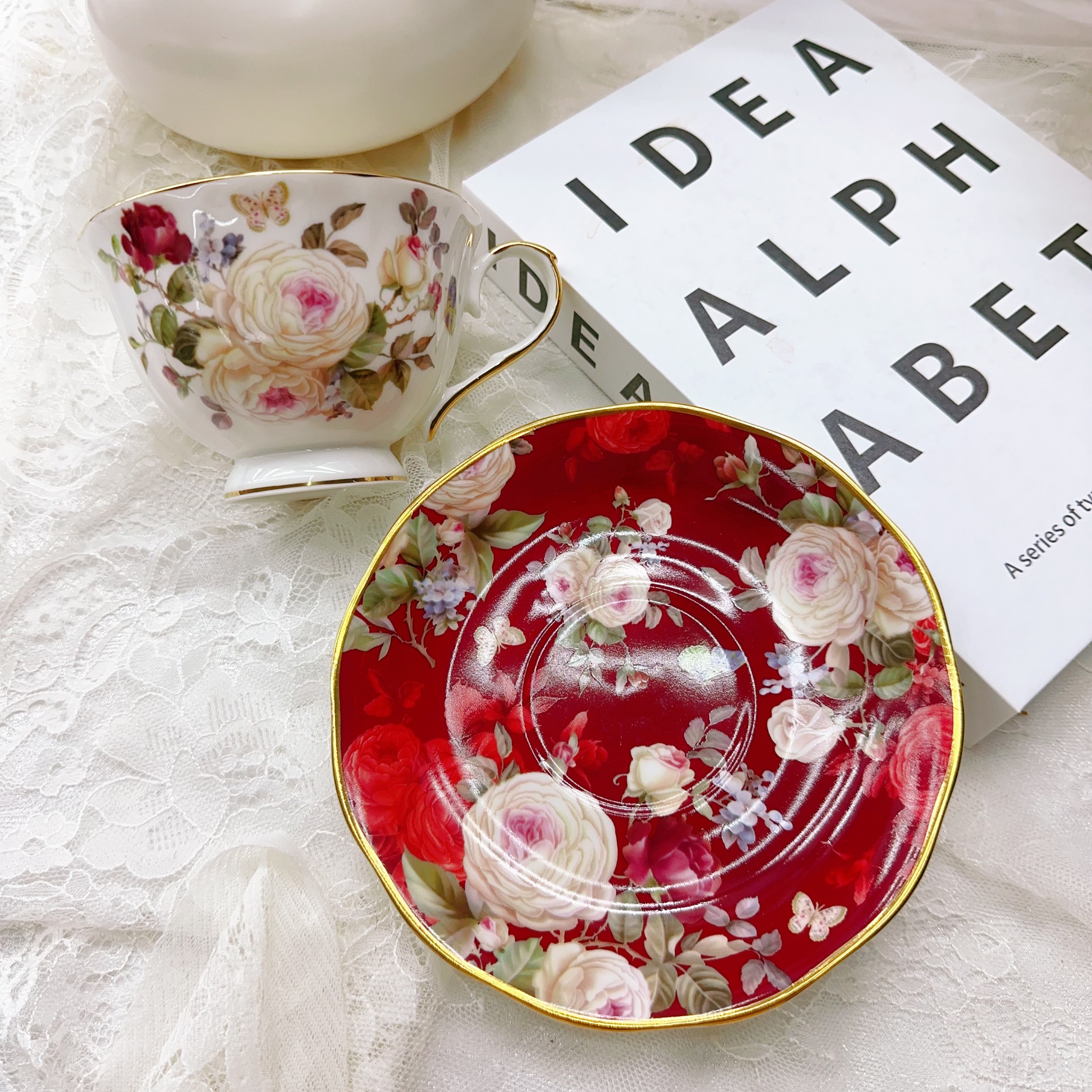elegantes europäisches bone china teeset - beinhaltet keramik-kaffeetasse & untertasse, wiederverwendbar, isoliert für heiße und kalte getränke,   für nachmittagstee & hausgebrauch