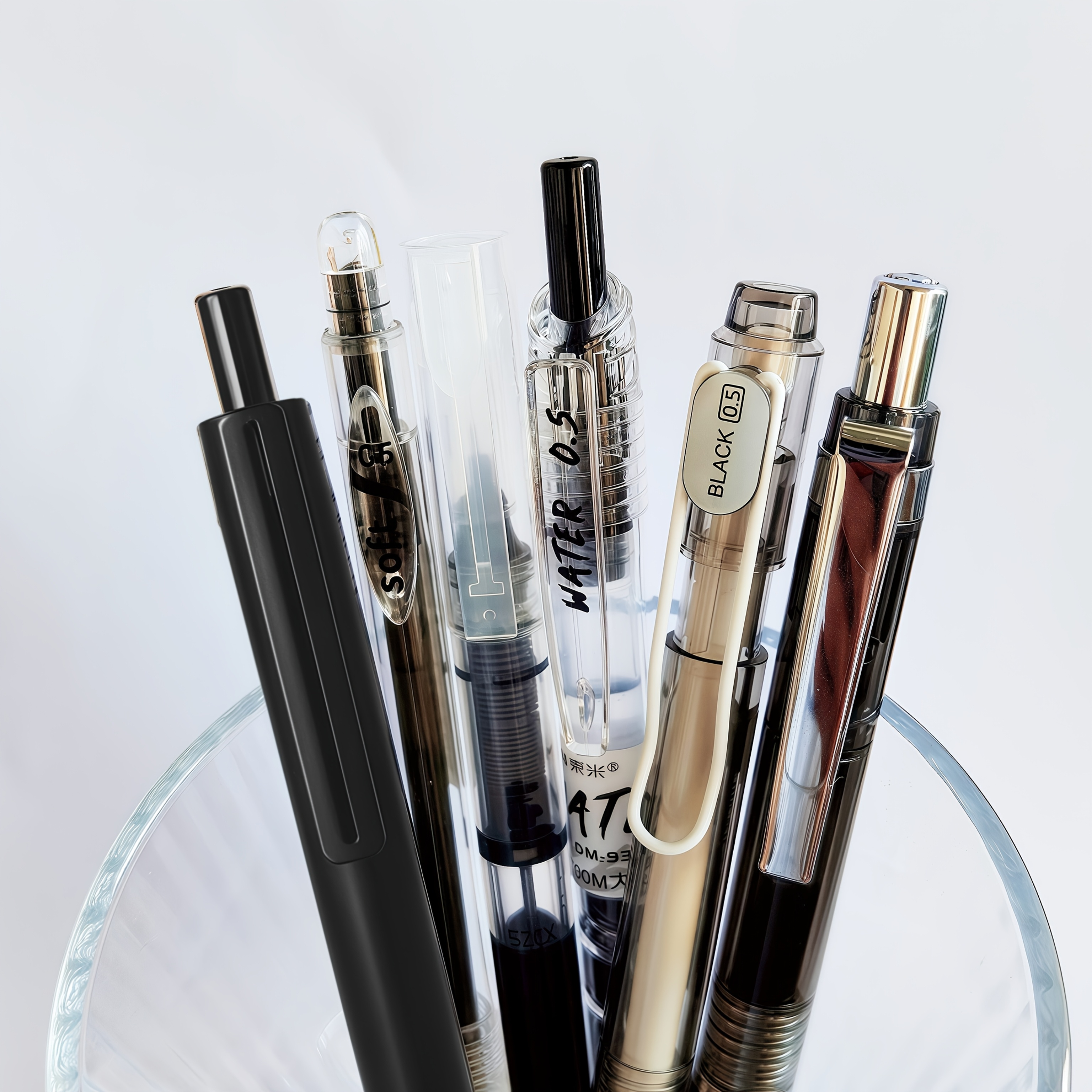 E-shop 6 Schwarze Stifte, 0,5 mm Feinspitze, Inklusive Verschiedener Gelstifte Rollerballs, Ideal für Büro, Prüfungen Unterschriften