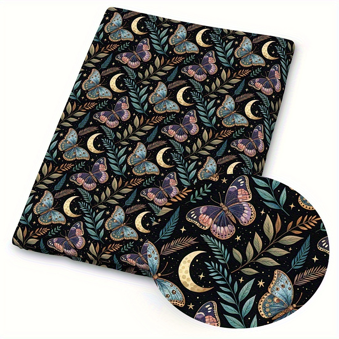 TEMU Tissu 1 pièce à imprimé - 59 x 19,68 pouces (150 x 50 cm) Tissu en polyester prédécoupé avec de papillons de nuit mystiques - Convient pour la