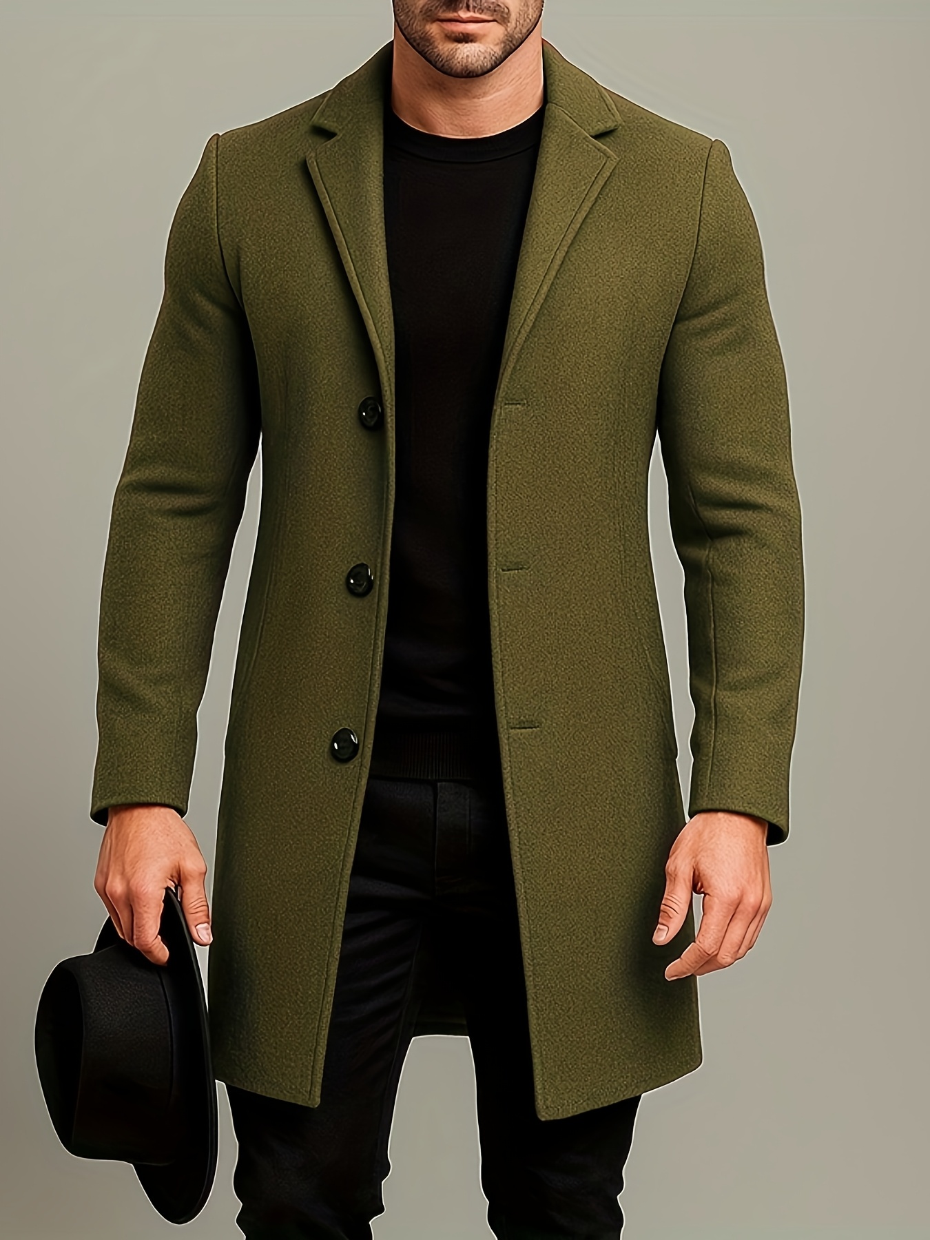 mens   length single breasted tweed overcoat mens solid color trench coat Product details 29