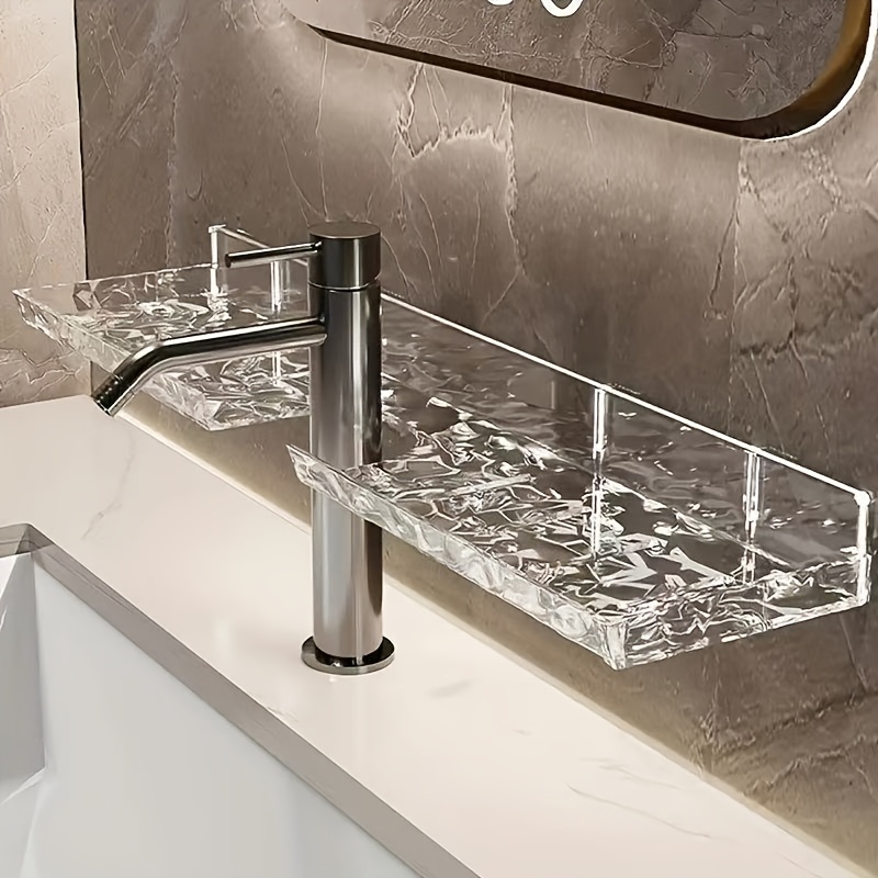 

Luxury Acrylic Bathroom Vanity Faucet Shelf, Wall-mounted Storage Rack For Skincare , With Multiple Components, Under 27 Inches High, Hand Washing, Bathroom Storage