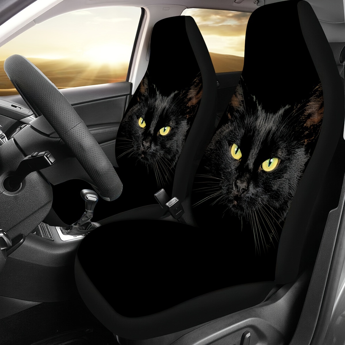 

1pc Black Cat Print Car Seat Cover, Ice Silk Fabric, Universal Fit For Most Car And Suv Bucket Style Seats, Durable & Comfortable, Stylish Protection For Vehicle Interior