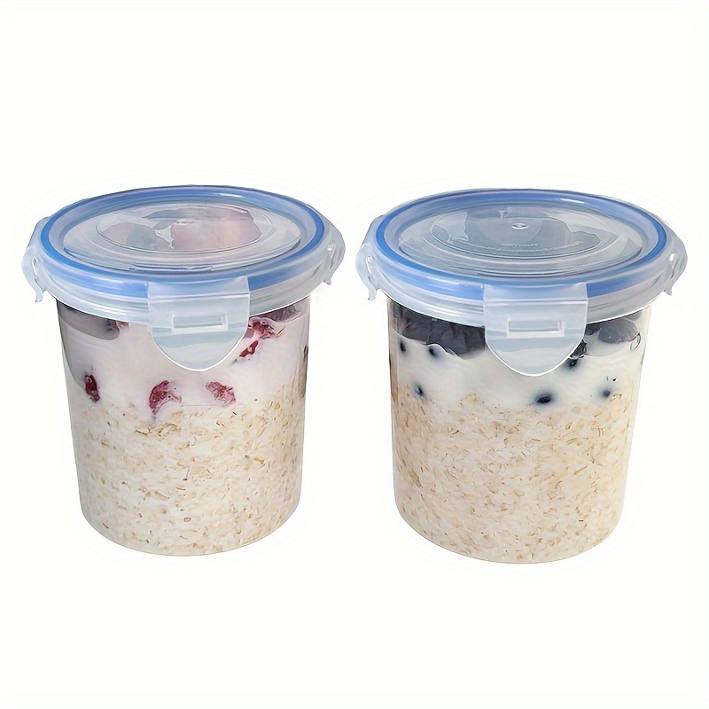 1/2pcs Overnight Oats Container With Lids - Plastic Containers With Lids - Oatmeal Container To Go | Portable Cereal And Milk Container On The Go | Airtight Snap Lock Storage Jars