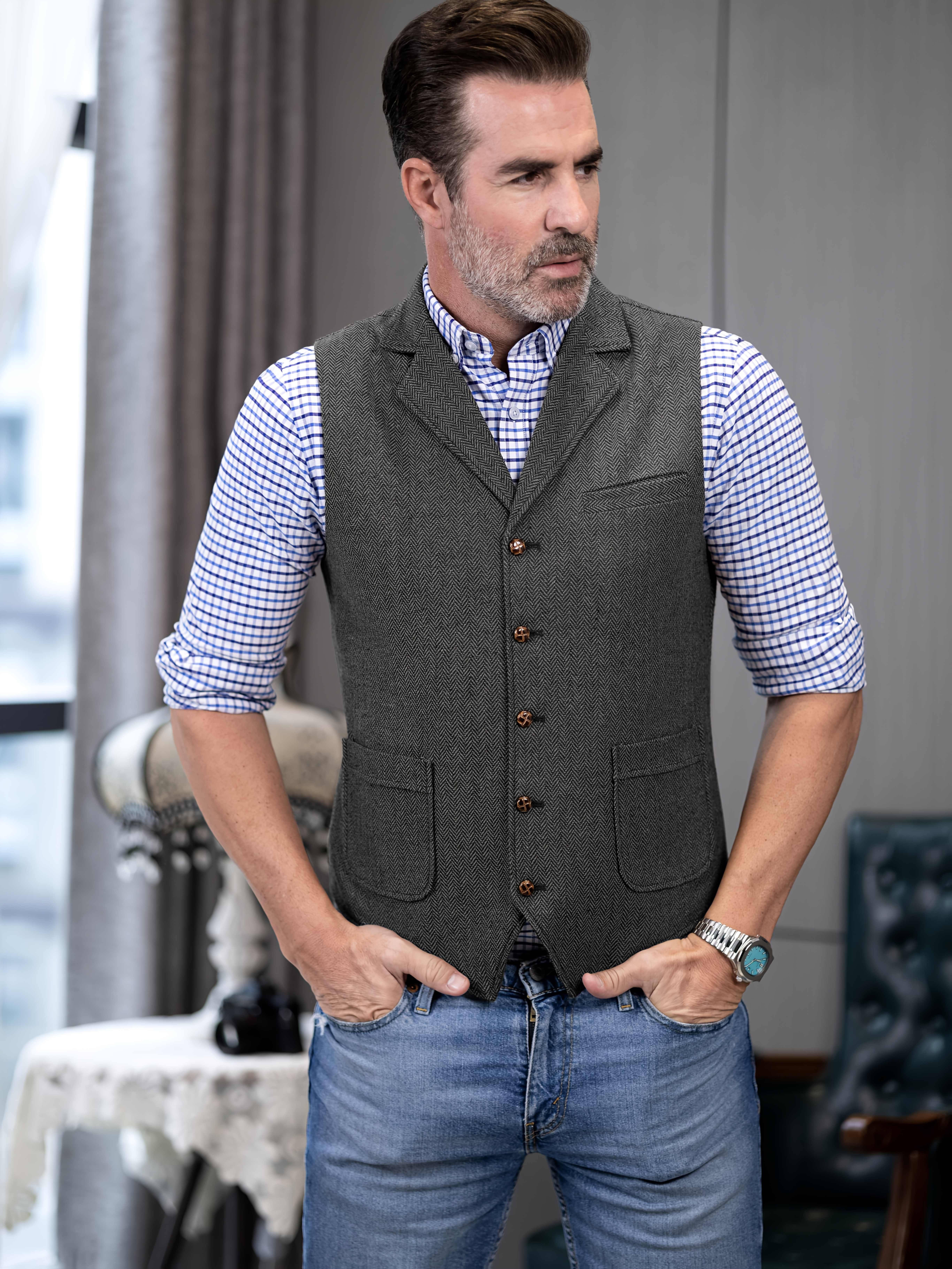 Tie Mens Fashion Vest With Jeans Black Paisley Vest And Tie Set