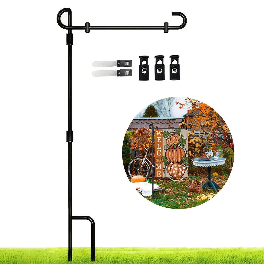 TEMU Heavy Duty Iron Garden Flagpole Bracket All Weather Outdoor Flagpole With Hook Suitable For Halloween Christmas Farm Courtyard-terrace-including