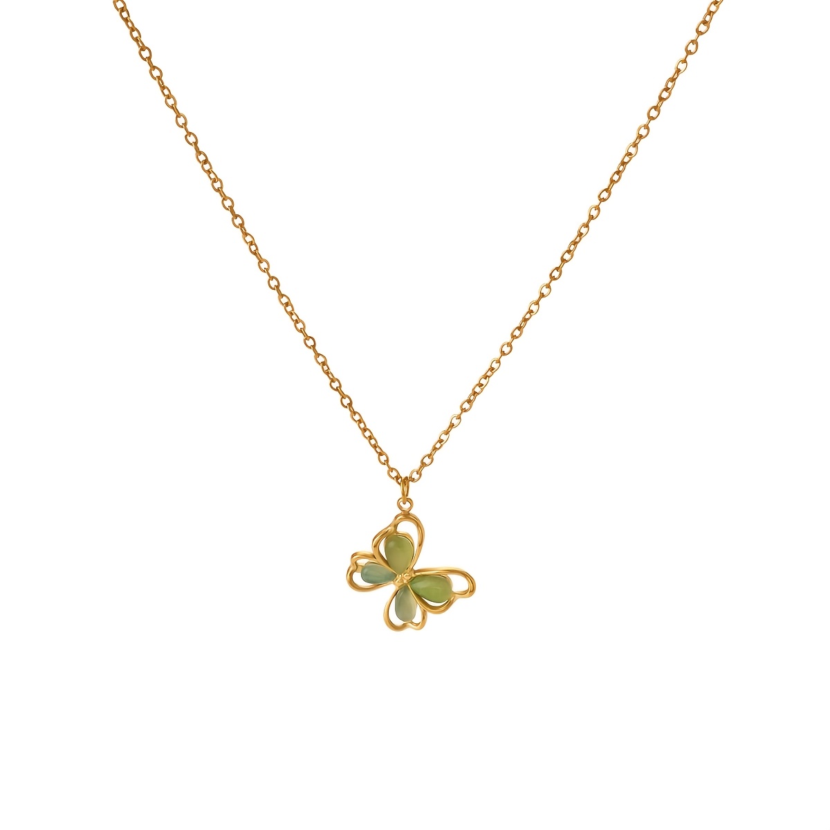 TEMU . Elegante goldene Edelstahl Katzenaugen Schmetterling Anhänger Halskette, Damen Accessoire, Schmetterling Element, Perfektes Damen Geschenk,