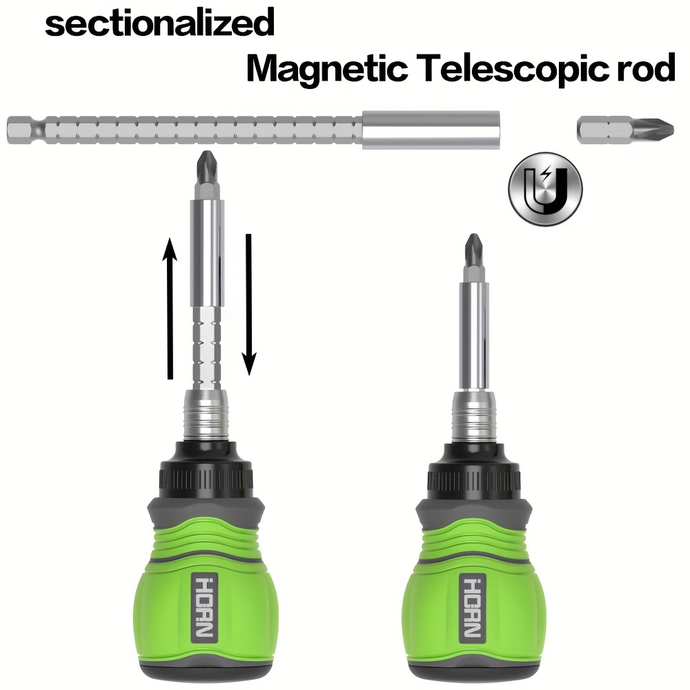 horn 11 in 1 multi function magnetic screwdriver set chrome vanadium steel rust resistant retractable with non   flat phillips hex head styles for home office indoor use orange green Product details 3