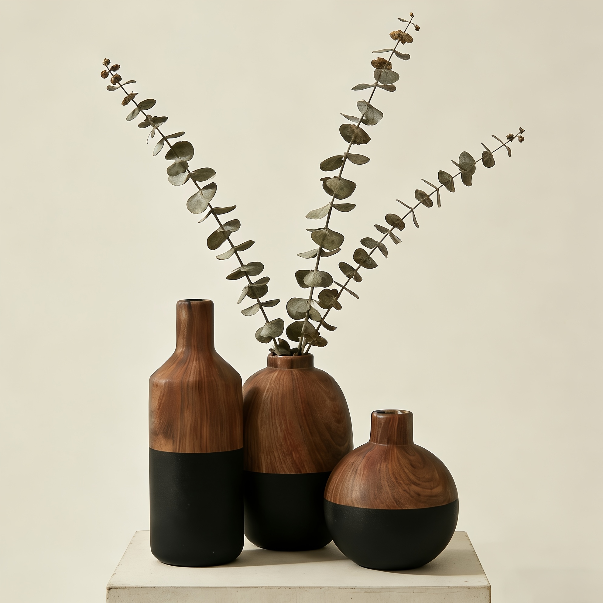 3pcs Wood Grain/Stone Texture Ceramic Vase Set Wabi-Sabi Decorative Flower Pot Ornament Japanese Rustic Style Desktop Home Resident B&B Soft Decoration Dried Flower Arrangement Floral Art All-Match Premium