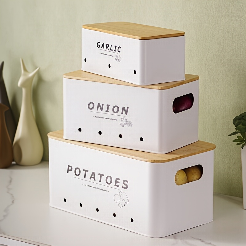 Image of A Set Of Potato/onion/garlic/storage Jars That Stacked To With Breathable Holes To Keep Ingredients Fresh, Reusable, And Washable