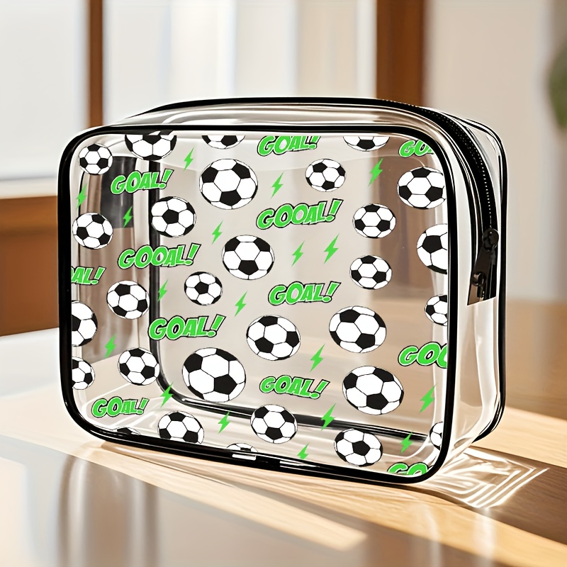 E-shop Modische Fußball-Design Kosmetiktasche, Hochwertige PVC Transparente Einseitig Bedruckte Kulturtasche, Reißverschluss, Leichte und Farbechte
