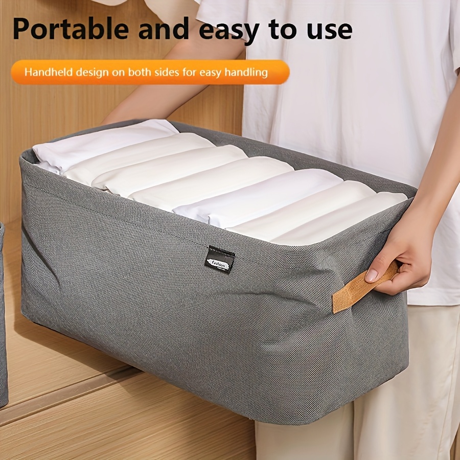 1 king size dark grey non woven fabric storage box with   leather handle lightweight foldable wardrobe organizer container 11 02 h x 11 02 w   86 d ideal for clothes linen storage clothes organizer storage multifunctional gray wardrobe box details 4