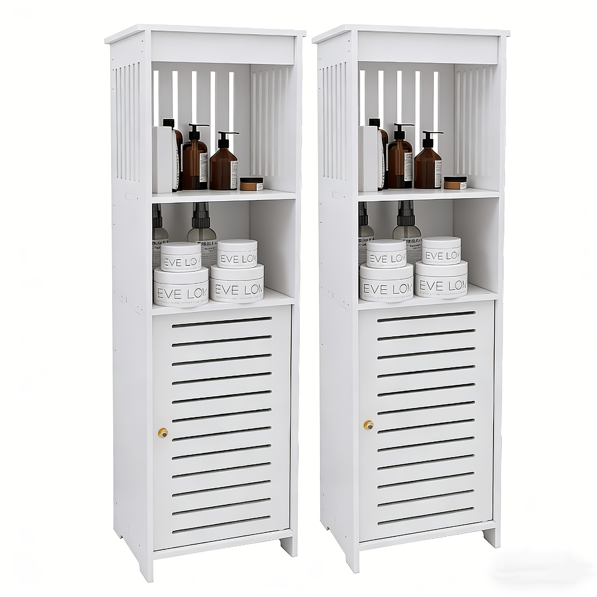 Image of 2 White Bathroom Storage Cabinets, 23 Cm Wide, Slim And Pvc Storage Units, Perfect For Small Spaces, Easy To Assemble And Durable, Suitable For Toilet Paper Storage In Bathrooms/apartments