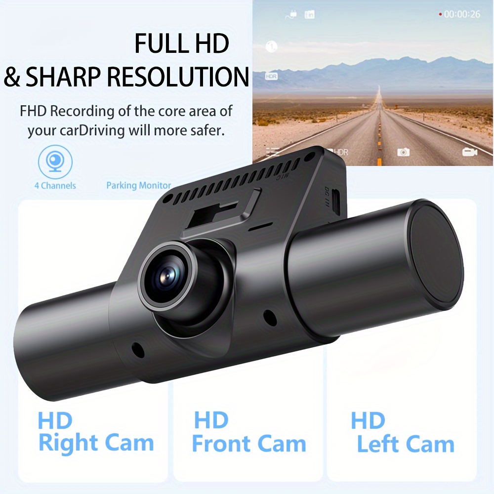 shengwoda hd   car dash cam with 32gb card front rear left right reverse image recording lcd display suction mount button control details 4