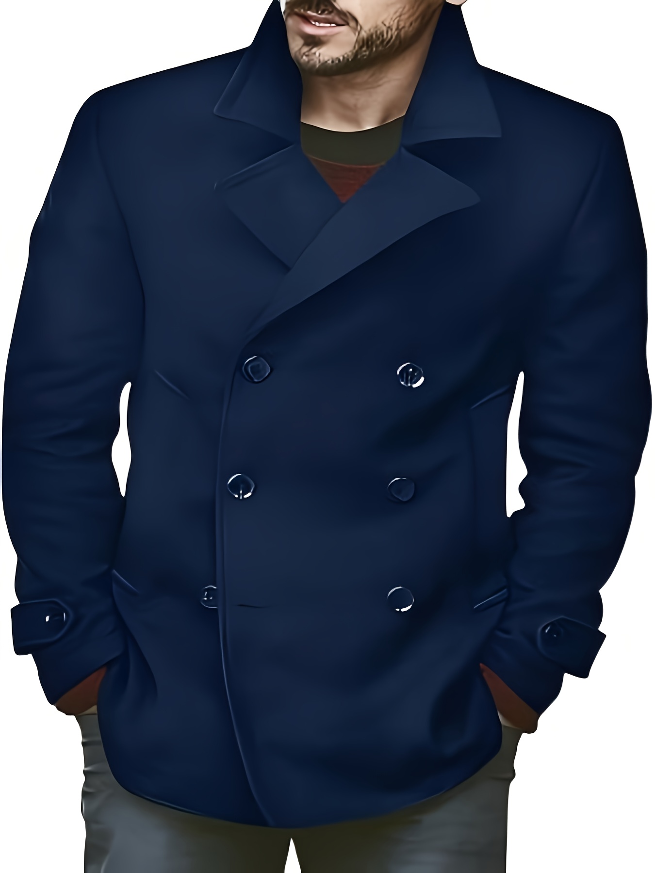 Men's Classic Double-Breasted Pea Coat – Warm Winter Heavy Trench