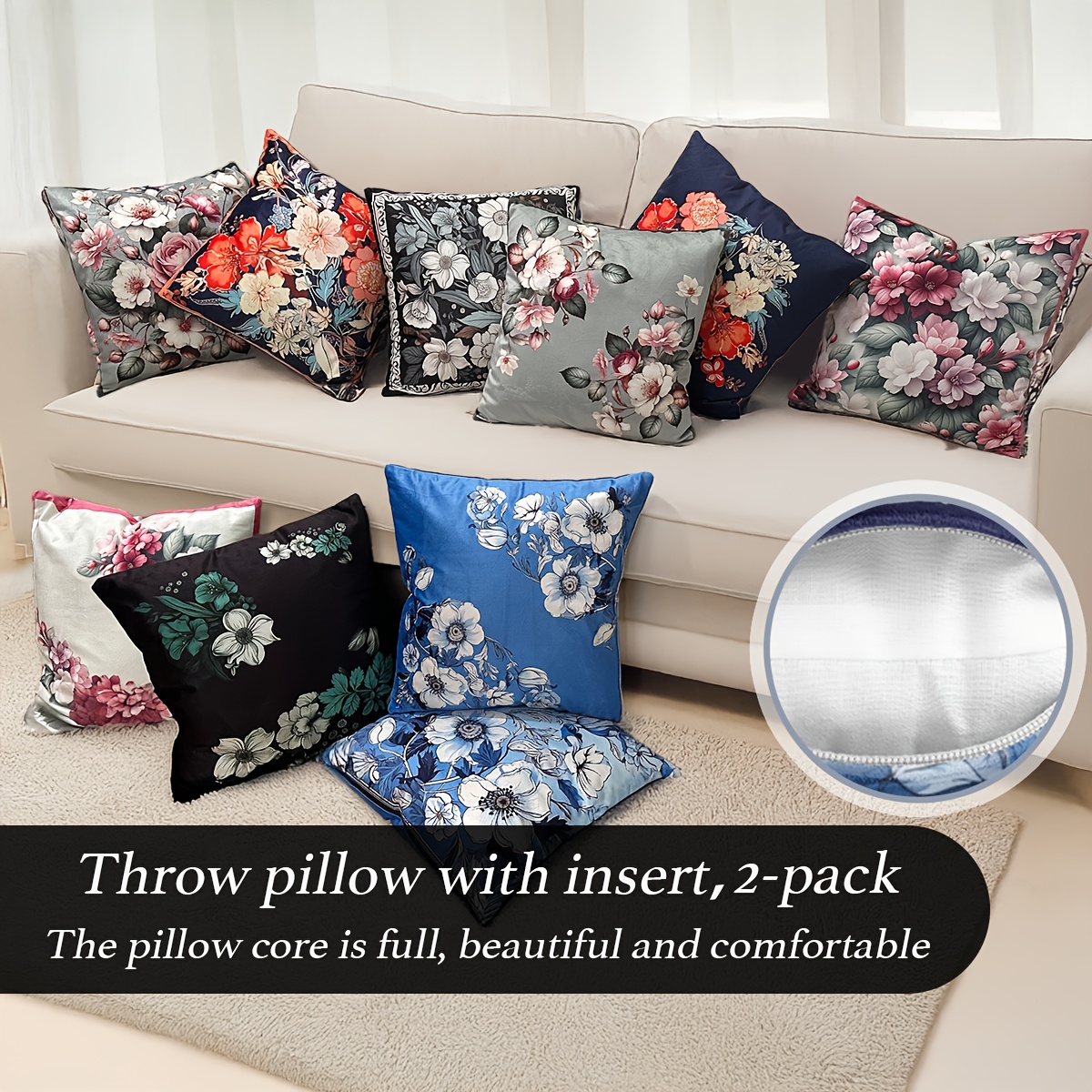 2pcs double sided printing cushions pillows multiple designs inserts cores included zip closures bedroom living room