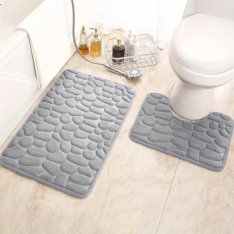 

2pc Pebble Pattern Memory Foam Bath Mat Set, Non-slip Absorbent Toilet Rugs, Bathroom Decor, Washable Bath Mats For Bathroom, Floor Rug, U-shaped Contour Rug