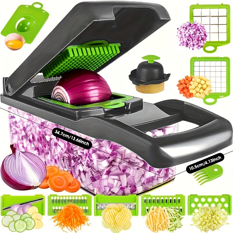 

14 In 1 Easy Vegetable Chopper, Onion And Dicing Machine Slicing Potatoes, Tomatoes, And Carrots For Kitchen Preparation