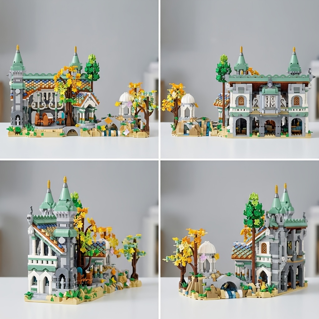 TEMU 2026 Exquisite Fantasy Elf Castle Building Block Model, Double-tower Castle Design, Autumn Warm Yellow Atmosphere, Fairy Tale Scene Fun, Autumn