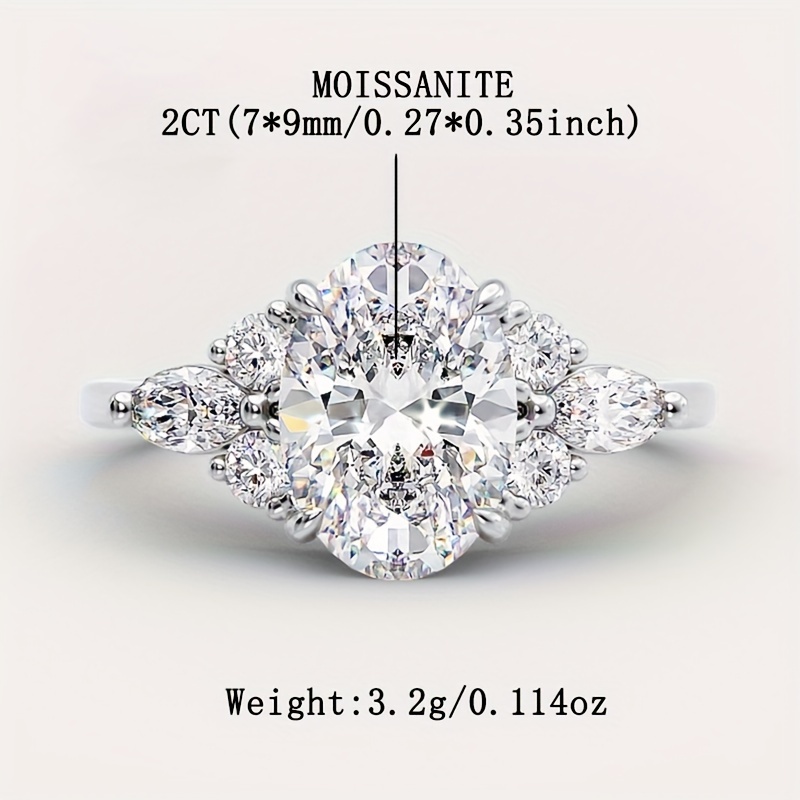 Silvery S925 2ct Moissanite Oval Diamond Ring
