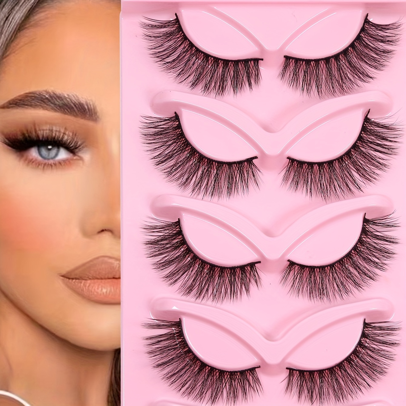 

5 Pairs False Eyelashes 3d Cat Eye Lashes, Natural Curling Eye End Lengthening Fake Eyelashes, Fluffy Soft Reusable Eyelashes Makeup For