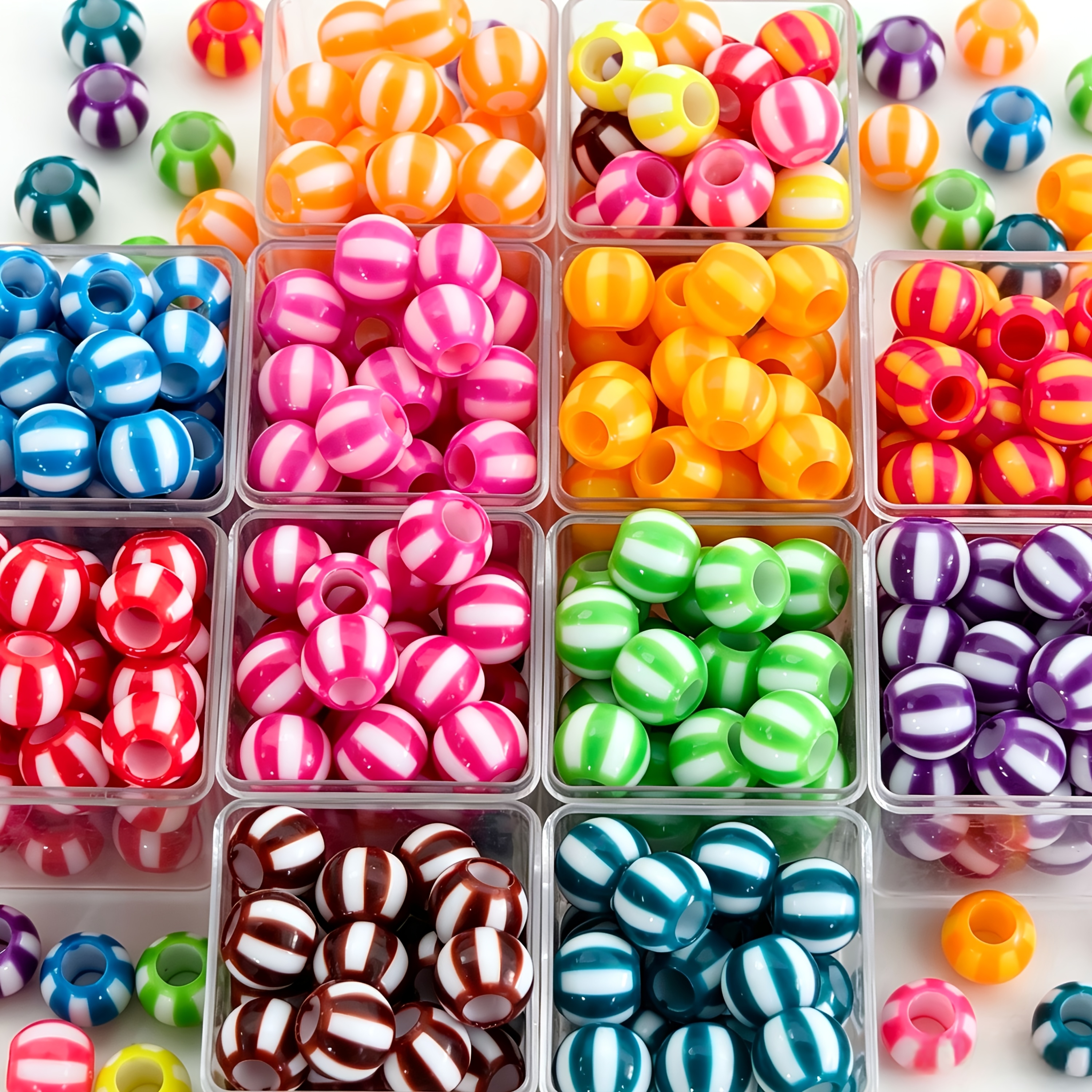 TEMU 55pcs 10mm Striped Acrylic Beads, Large Hole Tube Beads, Decorative Beads For Art, Crafts, And Sewing Supplies, For Making Keychains, Phone