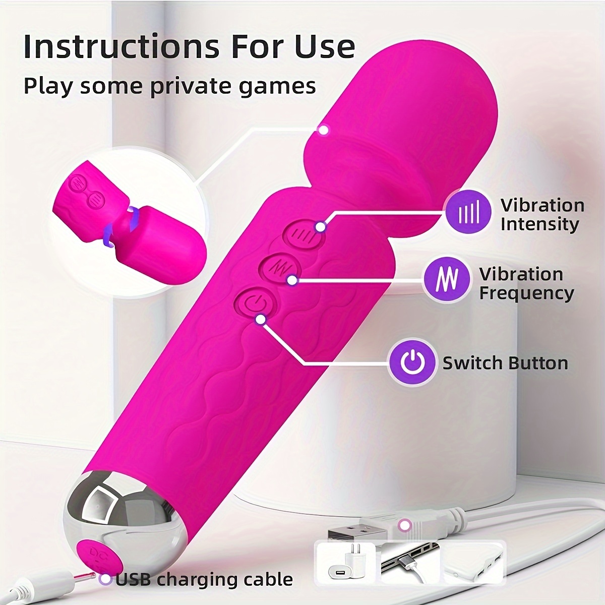 1pc Handheld Electric Back Massager Rechargeable Handheld Deep Tissue Neck Back Massager Vibrator Wand G Spot Vibrators Clitoris Vibrator Stimulation, Adult Sex Toys For Nipples Dildo Powerful 20 Vibration Modes & 8 Speeds, Sex Toy