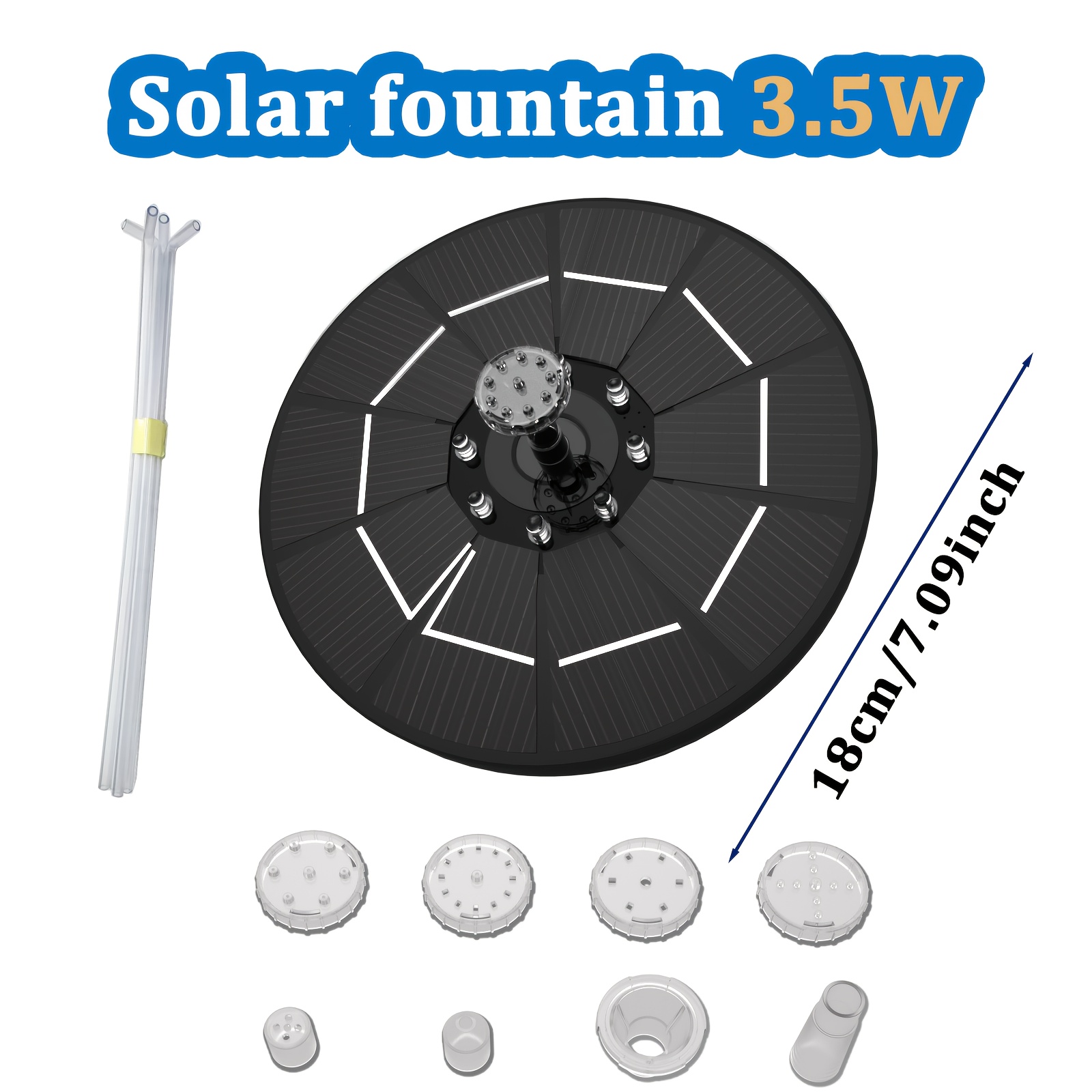 E-shop 2,5W-3,5W Solarbrunnen mit Akku (IPX8), solarbetriebener Wasserbrunnen, Solar-Wasserbrunnenpumpe mit Lichtern, Solar-Vogeltränkebrunnen,