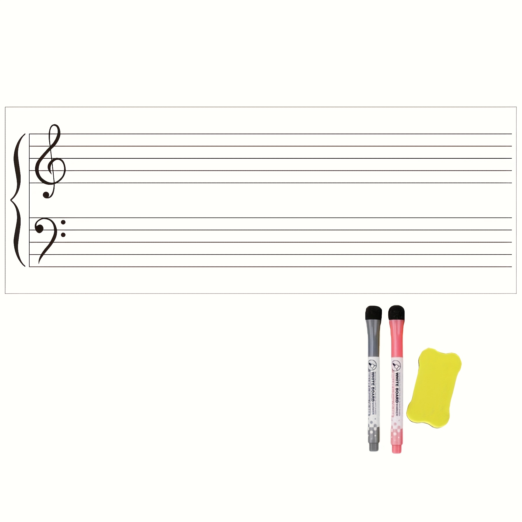 Image of A Large Dry Erase Magnet Measuring 33"x12" Featuring A Lined Music Staff – A Supply For Music Classrooms That Music Teacher Needs. Ideal For Helping Young Learn To Read A Whiteboard