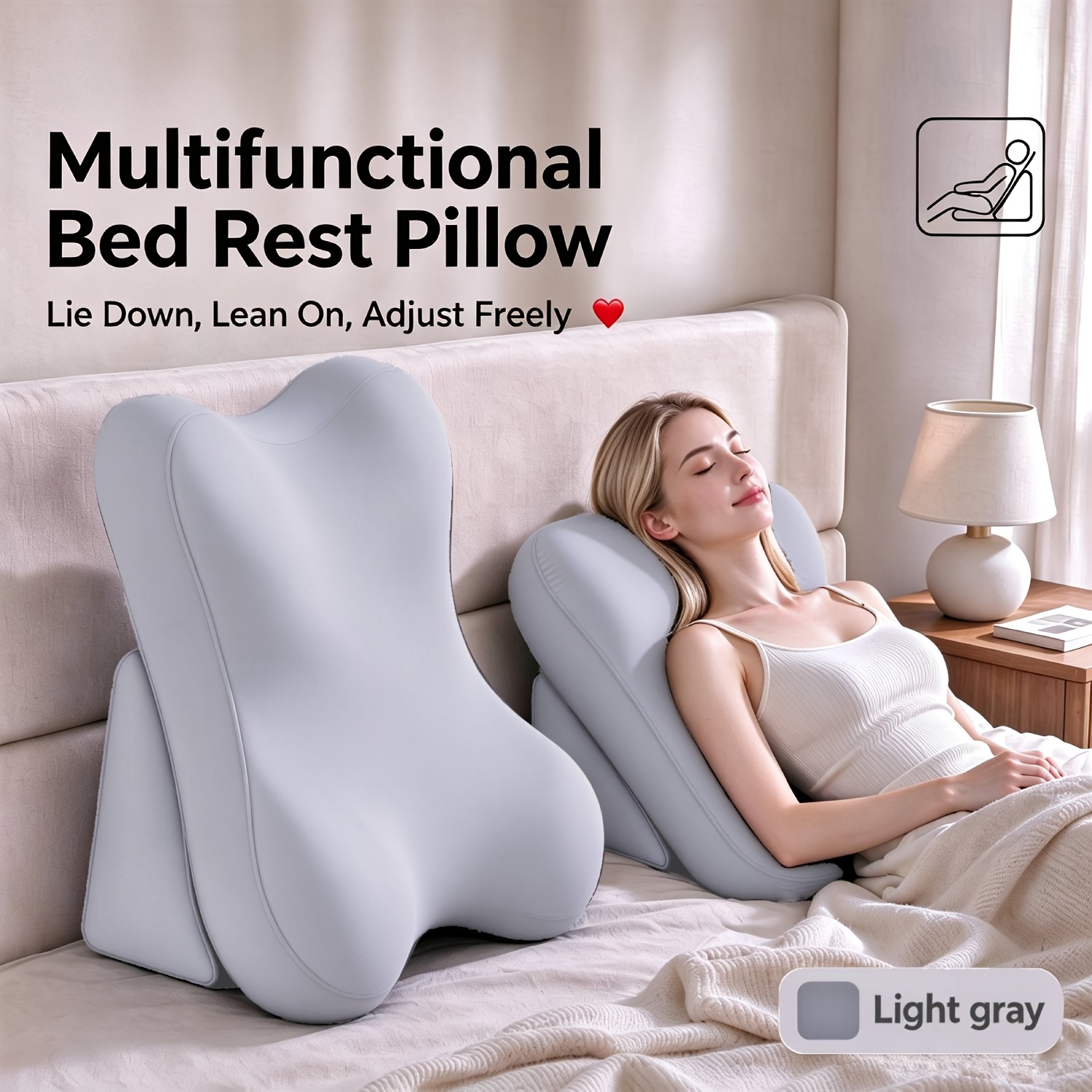 TEMU Ergonomic Wedge Bed Pillow, Adjustable Memory Foam Backrest Reading Pillow, 2pcs Separate Design, You Sit Upright In Bed, Non-slip Lumbar And