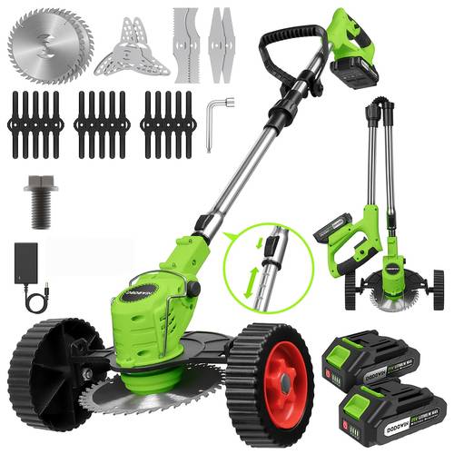 item picture cordless battery powered electric trimmer with wheels 3 in 1 lightweight edger brush grass cutter trimmer mower universal and lightweight design ideal for lawn and garden work