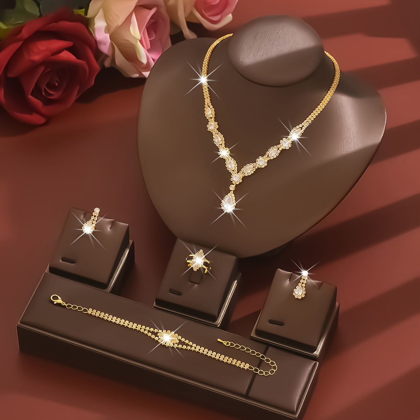 TEMU Set di Gioielli Eleganti|Decorazioni con Strass, Gioielli per Donne Set di Gioielli Eleganti con Strass Scintillanti, per Formali, Matrimoni e