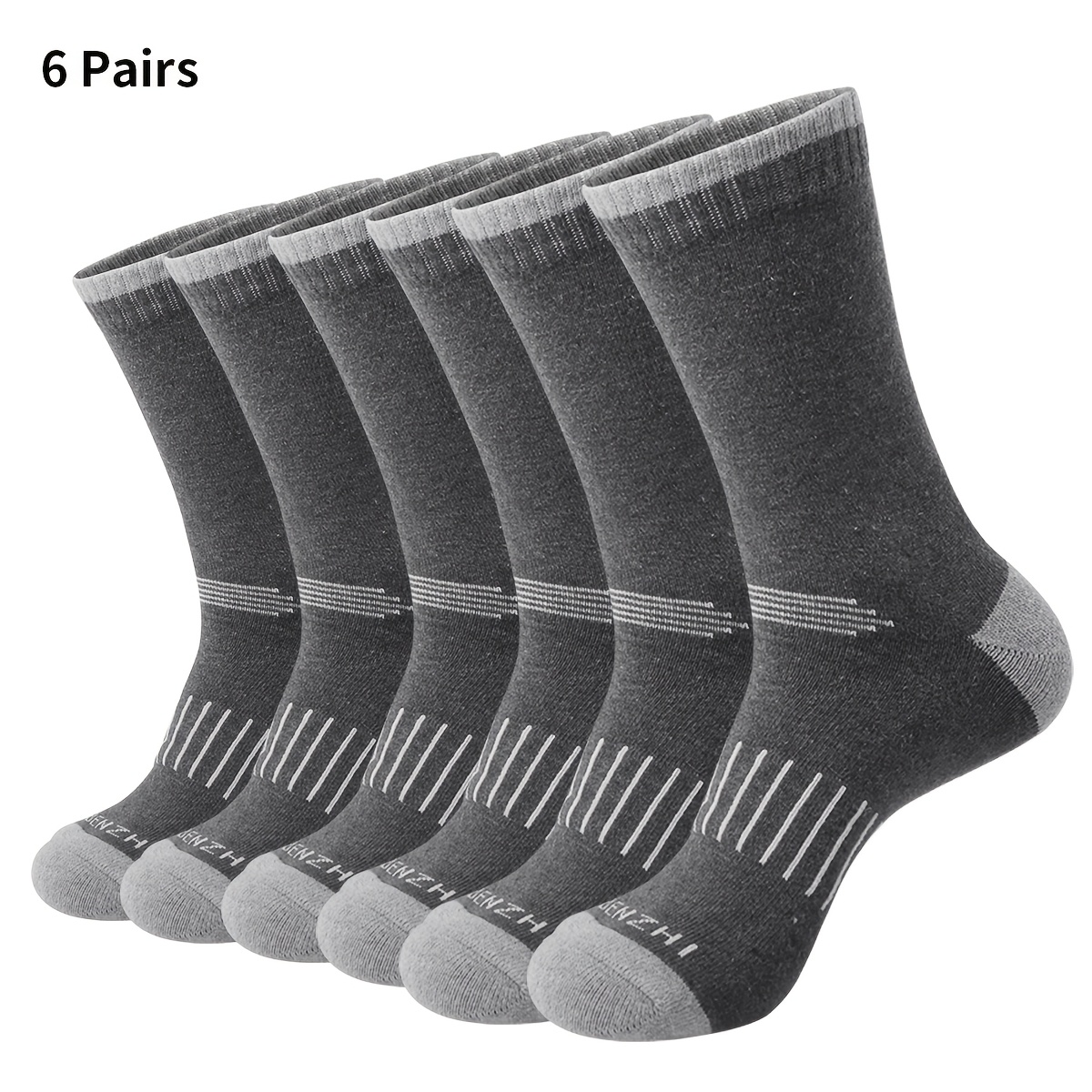 TEMU 6-pair Autumn/winter Warm Wool- Mid-calf Socks, Unisex, Quick-drying And Breathable, With Thickened Terrycloth Cushioning On The Forefoot And