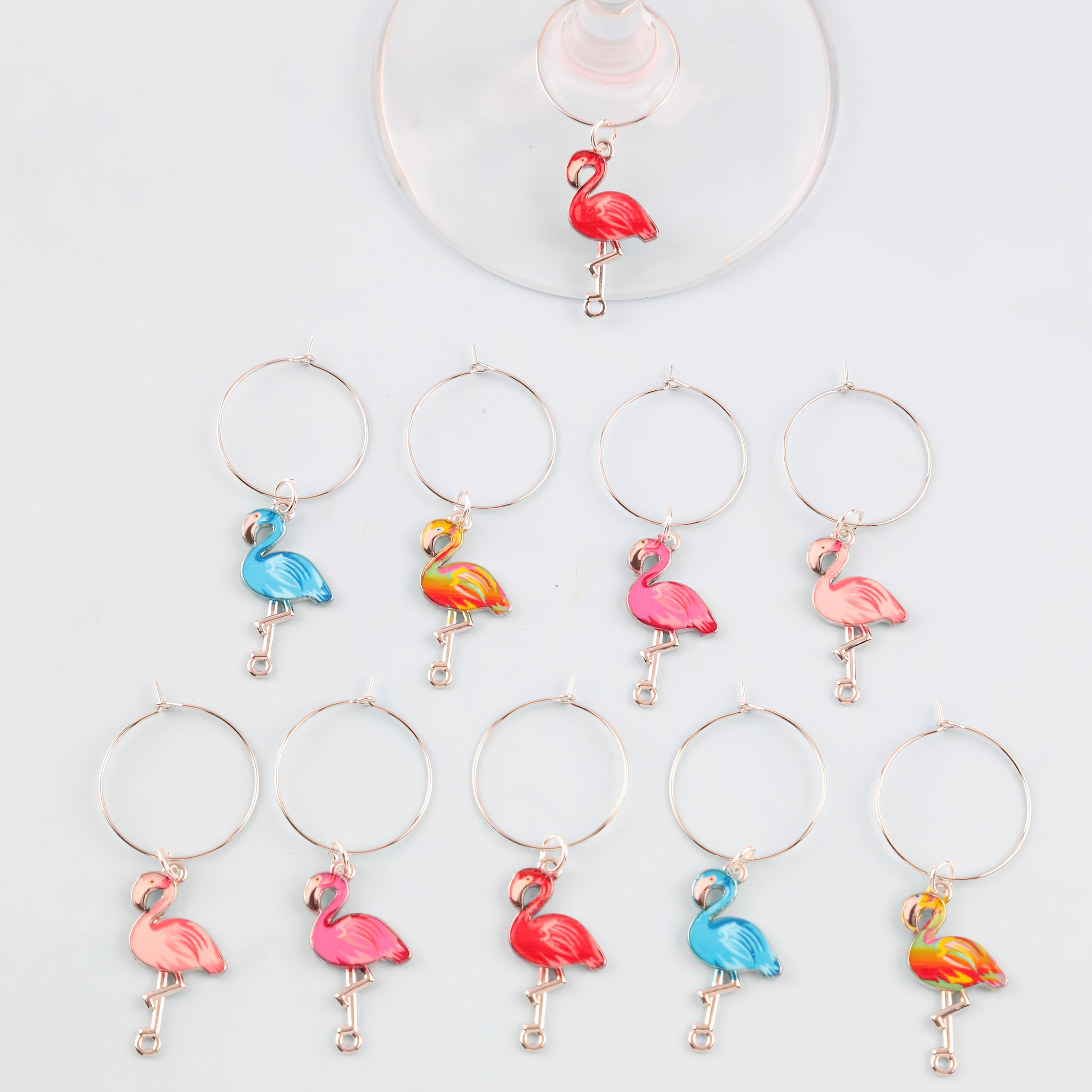Image of 10pcs 25mm Warm Flamingo Glass Rings Fun Carnival Party Talisman And - Wine Glass Identifier Beverage Suitable For To Thanksgiving Christmas Gifts